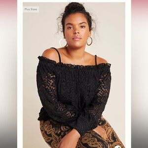 NWT Anthropologie Eri + Ali Romana Black Lace Top Size Small